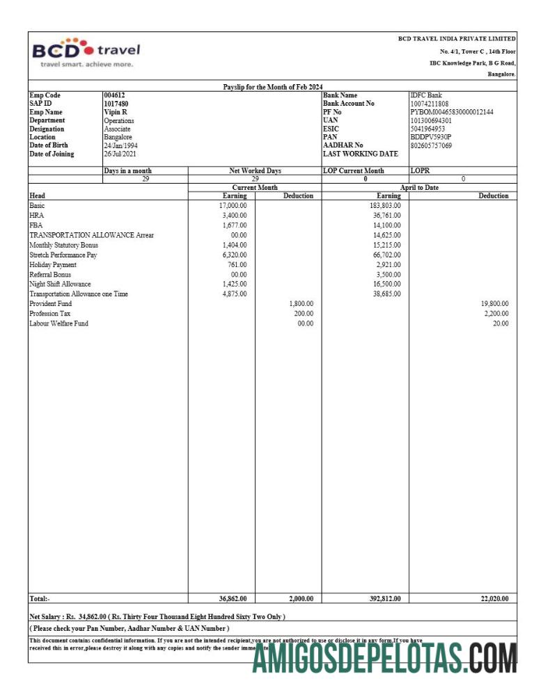 Realista Modelo de recibo de pagamento da BCD Travel India em formatos Word e PDF.pdf, 1